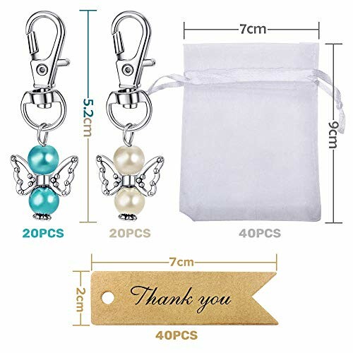 Angel keychains with a gift bag and thank you tag.