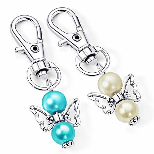 Two angel wing keychains with beads and lobster clasps.