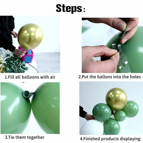 Step-by-step guide to assembling balloons with air and tying them together.