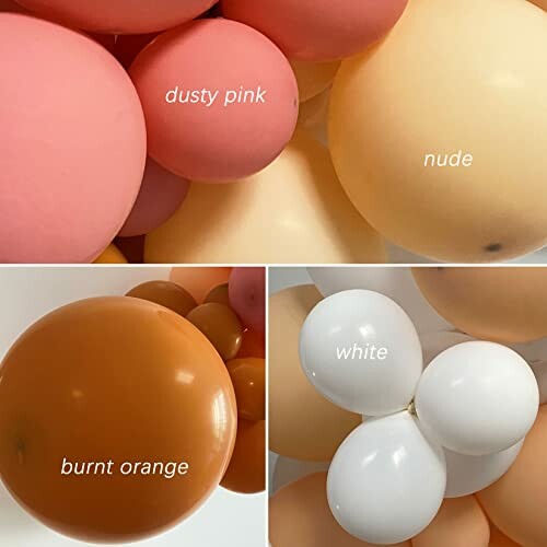 Balloon color palette with dusty pink, nude, burnt orange, and white balloons.