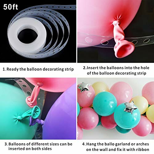 Steps for using a balloon decorating strip to create balloon garlands.