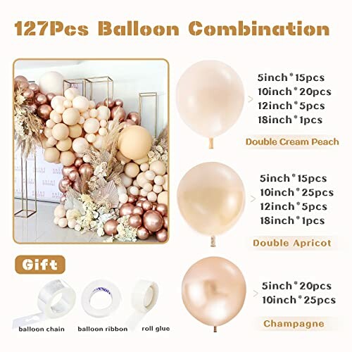 Balloon decoration kit with various sizes and colors.