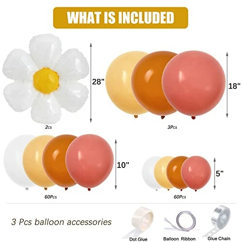 Balloon decoration kit with various balloons and accessories