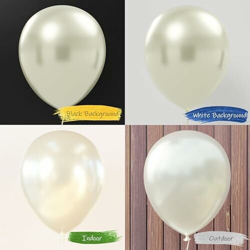 White balloon displayed against various backgrounds: black, white, indoor, and outdoor.