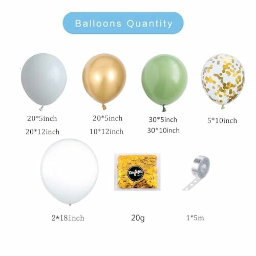 Balloon quantity and sizes in a party decoration kit