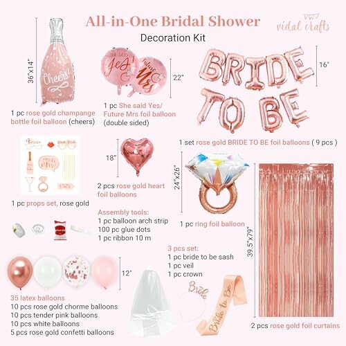 VIDAL CRAFTS Rose Gold Bridal Shower Decorations