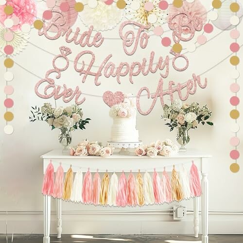 Bridal shower decoration with cake and flowers