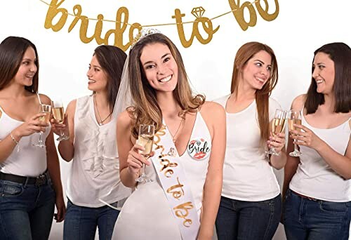 Bride-to-be with friends celebrating with champagne.