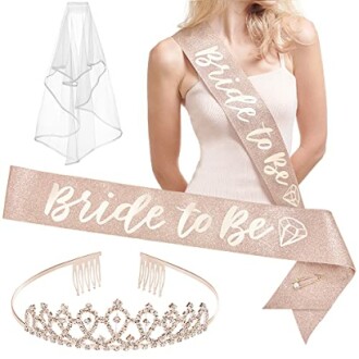 Bride to Be sash, tiara, and veil set.