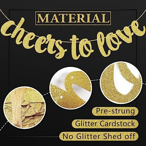 Gold glitter 'cheers to love' garland with pre-strung glitter cardstock