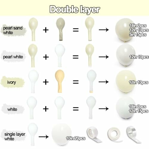 Double layer balloon combinations and sizes guide.