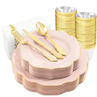 NOCCUR 175PCS Pink Plastic Plates