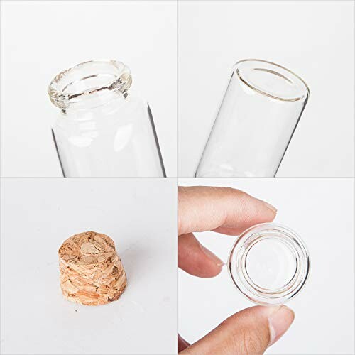 Glass vial with cork stopper in four views