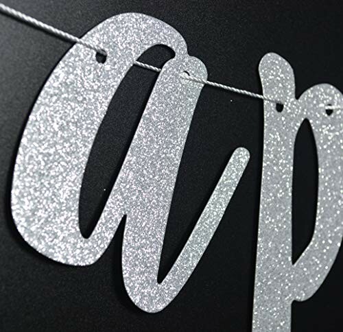 Glittery silver letter banner on string