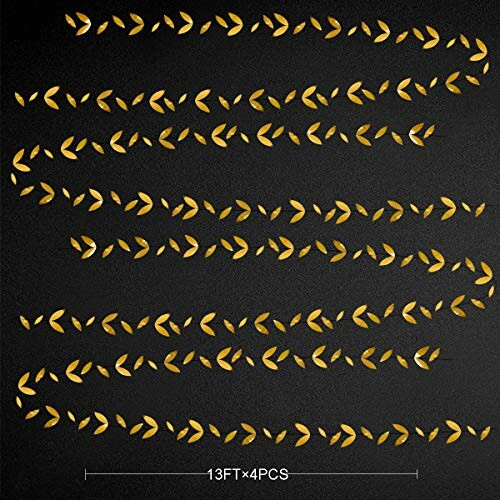 Gold leaf garland decoration on black background