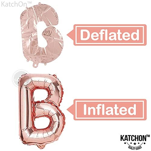 Comparison of deflated and inflated letter B foil balloons.