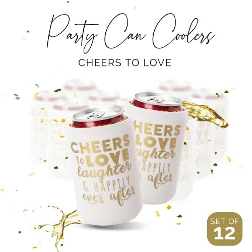 Party can coolers with 'Cheers to Love' design, set of 12.