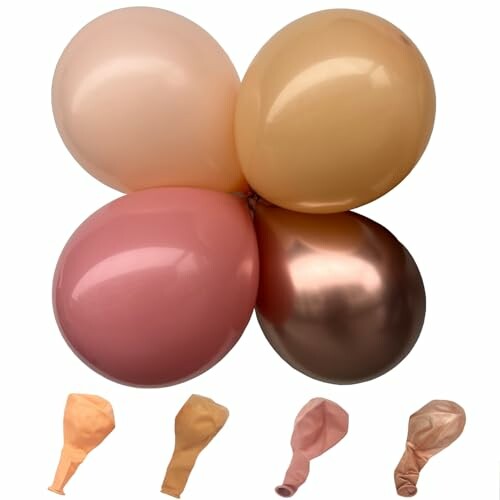 Four pastel and metallic balloons with deflated versions below.