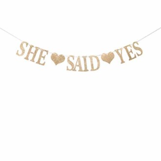 Champagne Gold Glittery She Said Yes Banner