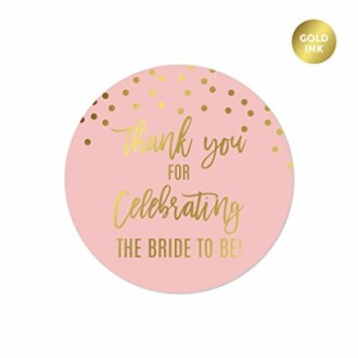 Pink and gold thank you sticker for celebrating the bride-to-be.