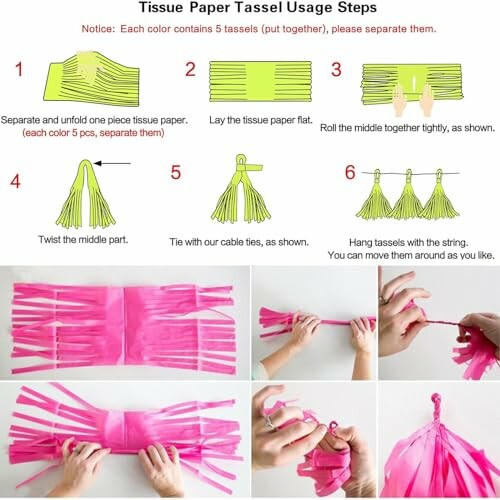 Step-by-step guide for making tissue paper tassels.