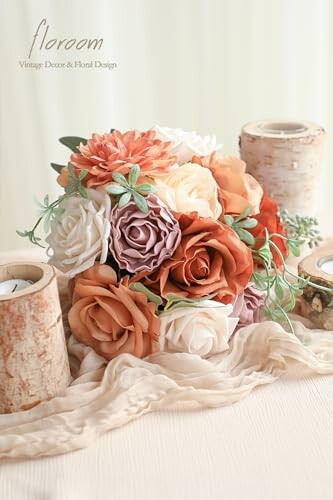 Vintage floral bouquet with roses and candles