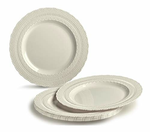 Set of white decorative plates with textured edges